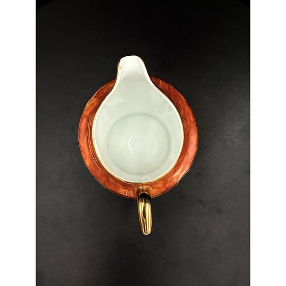 Vintage Oscar Schaller & Co. Orange Lusterware Creamer With Yellow Stripe Detail - Picture 5 of 6